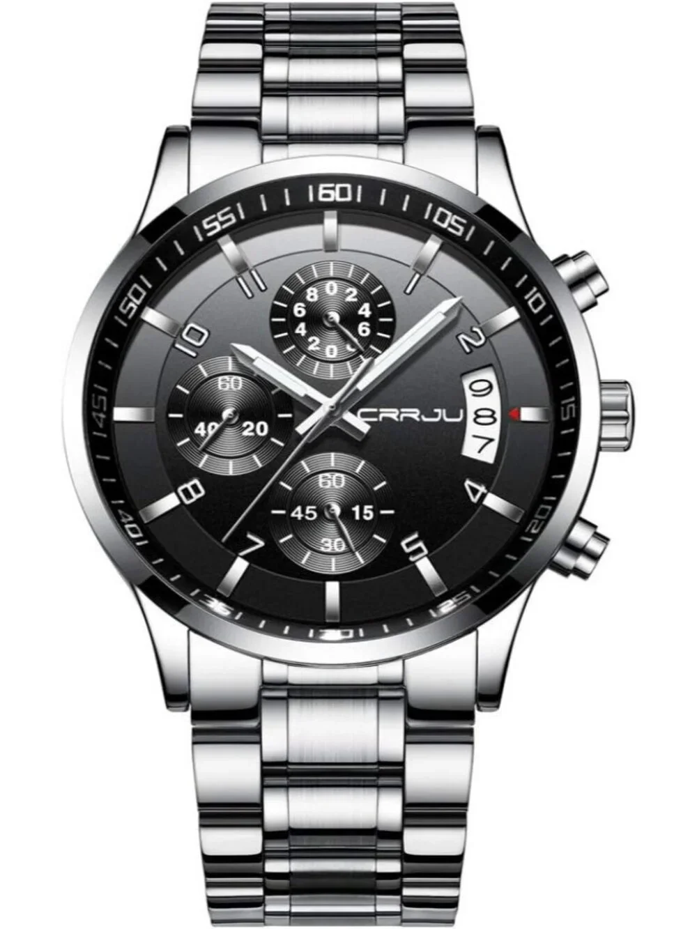 Men's Silver And Black Analog Stainless Steel Waterproof Chronograph Wrist Watch